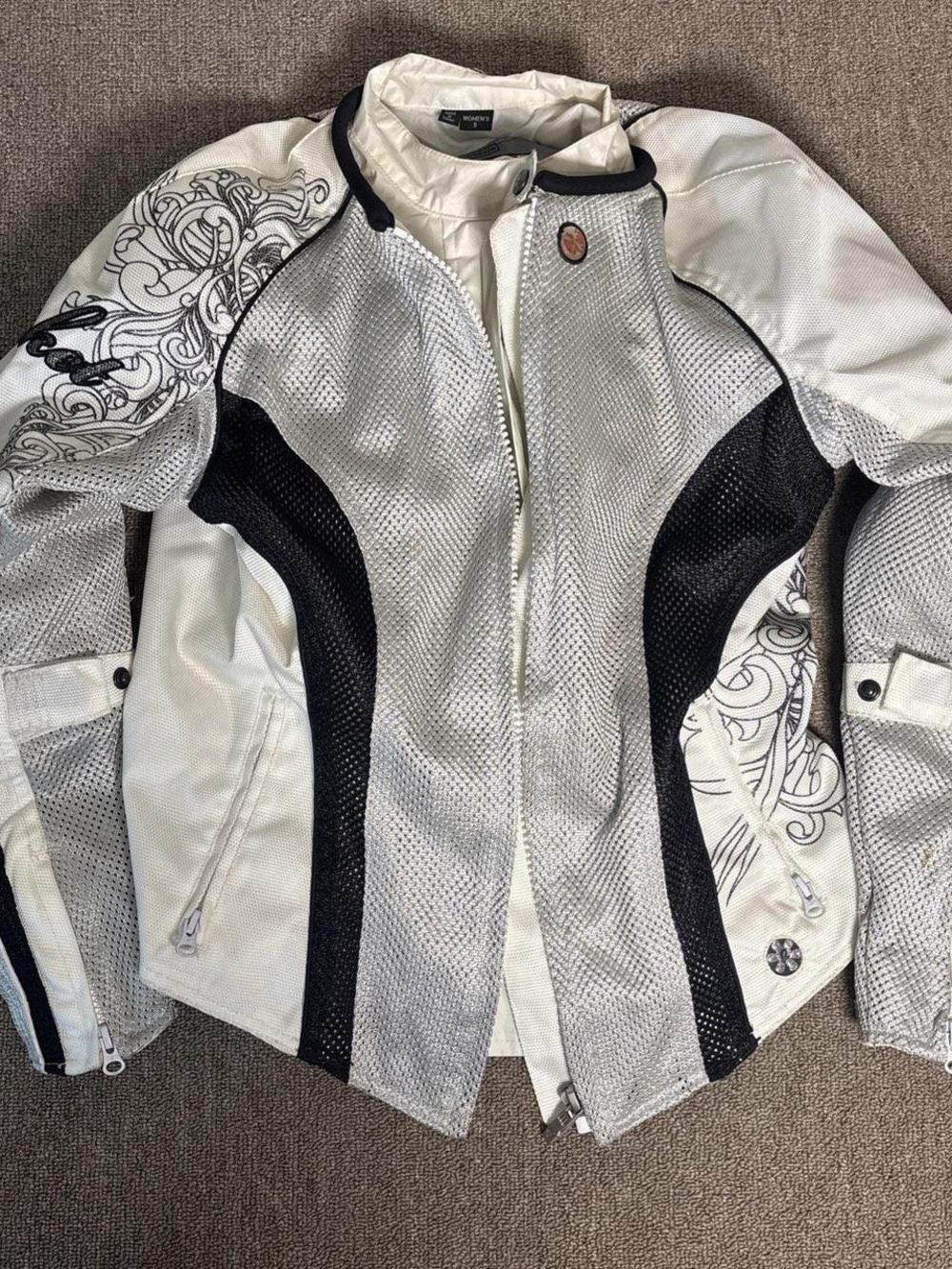 Joe Rocket White and Black Mesh Motorcycle Jacket with Sleeve Art